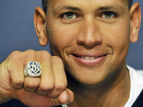 Alex Rodriguez with his 2009 Yankees Ring